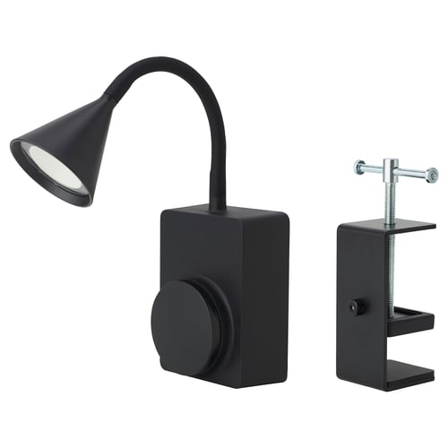 TÅGVIRKE Foco LED+abrazadera, funciona con pilas exterior/regulable negro