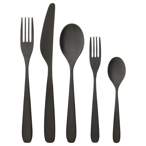 TILLAGD Cubertería, 20 piezas, negro