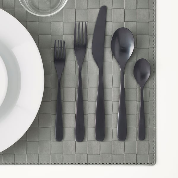 TILLAGD Cubertería, 20 piezas, negro