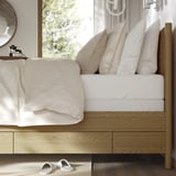 TONSTAD Armazón de cama+almacenaje, chapa de roble/Lyngör blanco, Tamaño queen