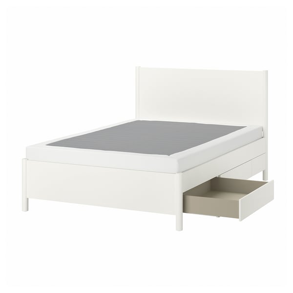 TONSTAD Armazón de cama+almacenaje, color hueso/Lyngör blanco, Tamaño full