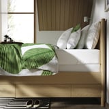 TONSTAD Base de cama+almacenamiento, chapa de roble/Lyngör blanco, Tamaño twin