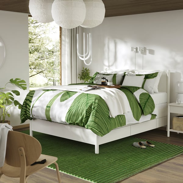 TONSTAD Base de cama+almacenamiento, color hueso/Lyngör blanco, Tamaño full