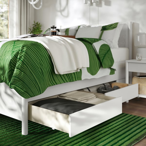 TONSTAD Base de cama+almacenamiento, color hueso/Lyngör blanco, Tamaño full