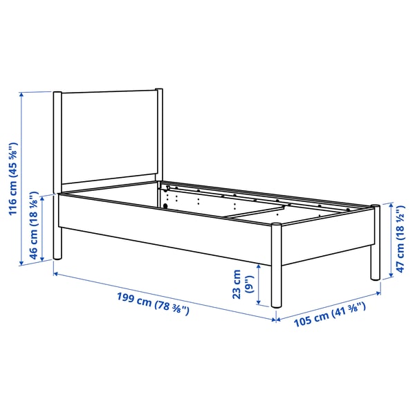 TONSTAD Base de cama, chapa de roble/Luröy, Tamaño twin
