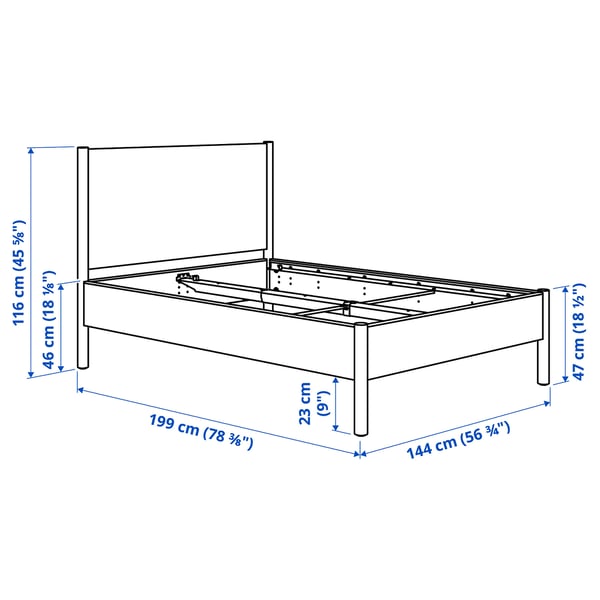 TONSTAD Base de cama, chapa de roble/Lyngör blanco, Tamaño full