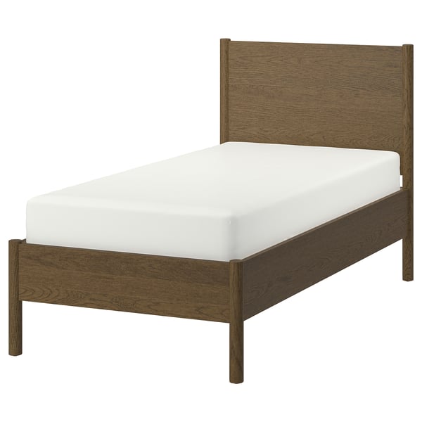 TONSTAD Base de cama, marrón chapa de roble teñida/Luröy, Tamaño twin