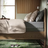 TONSTAD Base de cama, marrón chapa de roble teñida/Lyngör gris oscuro, Tamaño twin