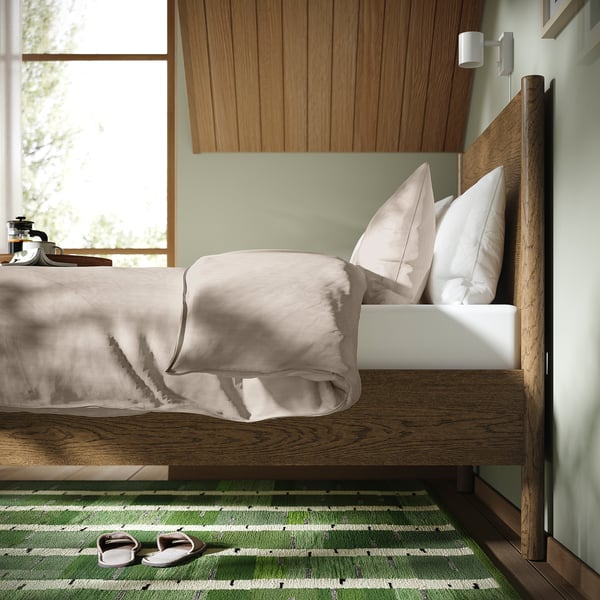 TONSTAD Base de cama, marrón chapa de roble teñida, Tamaño twin