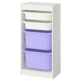 TROFAST Combinación almacenamiento+cajas, blanco blanco/lila, 18 1/8x11 3/4x37 "