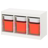 TROFAST Combinación almacenamiento+cajas, blanco blanco/naranja, 39x17 3/8x22 "