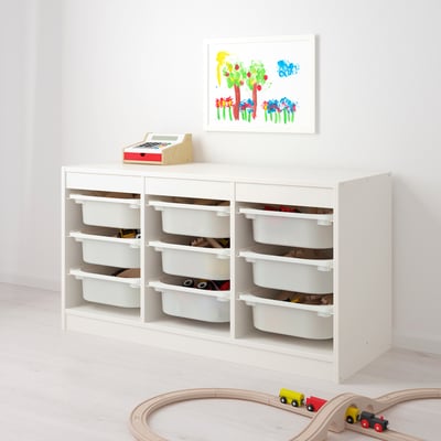 TROFAST Combinación almacenamiento+cajas, blanco/blanco, 39x17 3/8x22 "
