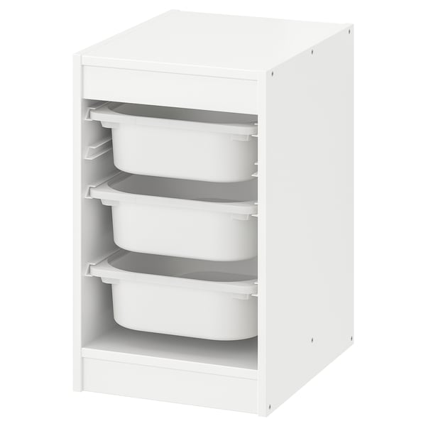 TROFAST Combinación almacenamiento+cajas, blanco/blanco, 13 3/8x17 3/8x22 "
