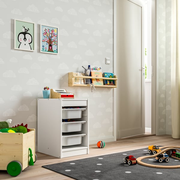 TROFAST Combinación almacenamiento+cajas, blanco/blanco, 13 3/8x17 3/8x22 "