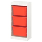 TROFAST Combinación almacenamiento+cajas, blanco/naranja, 18 1/8x11 3/4x37 "