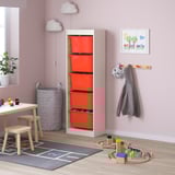 TROFAST Combinación almacenamiento+cajas, blanco/naranja, 18 1/8x11 3/4x57 1/8 "