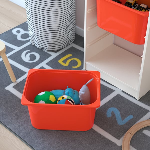 TROFAST Combinación almacenamiento+cajas, blanco/naranja, 18 1/8x11 3/4x57 1/8 "