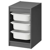 TROFAST Combinación almacenamiento+cajas, gris/blanco, 13 3/8x17 3/8x22 "