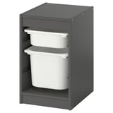 TROFAST Combinación almacenamiento+cajas, gris/blanco, 13 3/8x17 3/8x22 "