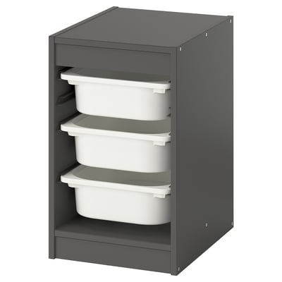 TROFAST Combinación almacenamiento+cajas, gris/blanco, 13 3/8x17 3/8x22 "