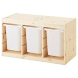 TROFAST Combinación almacenamiento+cajas, pino teñido blanco claro/blanco, 36 5/8x17 3/8x20 1/2 "