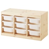 TROFAST Combinación almacenamiento+cajas, pino teñido blanco claro/blanco, 36 5/8x17 3/8x20 1/2 "