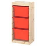 TROFAST Combinación almacenamiento+cajas, pino teñido blanco claro/naranja, 17 3/8x11 3/4x35 7/8 "