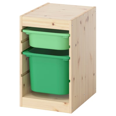 TROFAST Combinación almacenamiento+cajas, pino teñido blanco claro verde claro/verde vivo, 12 5/8x17 3/8x20 1/2 "
