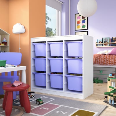 TROFAST Combinación almacenamiento+cajas, separador de ambientes/blanco lila, 39x17 3/8x37 "