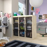 TROFAST Combinación almacenamiento+cajas, separador de ambientes/pino teñido blanco claro gris oscuro, 36 5/8x17 3/8x35 7/8 "