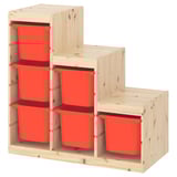 TROFAST Combinación de almacenaje, pino teñido blanco claro/naranja, 37x17 3/8x35 7/8 "