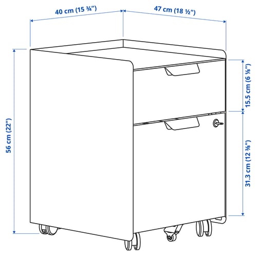TROTTEN Cajonera con 2 cajones y ruedas, azul