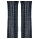 TRYSTÄVMAL Cortinas, 1 par, azul oscuro/blanco/motivo floral +cinta de fruncir, 57x98 "