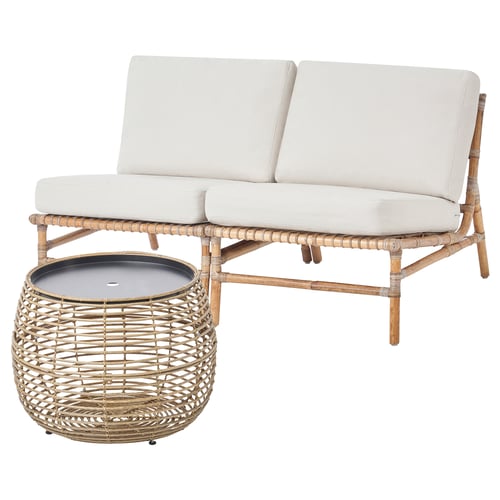 TVARÖ Sofá de 2 plazas, exterior, marrón/Frösön/Duvholmen beige
