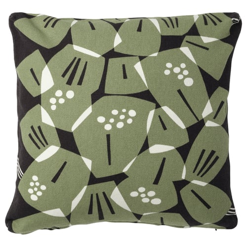 UNDERBLOMMA Funda para cojín, negro/gris-verde, 20x20 "