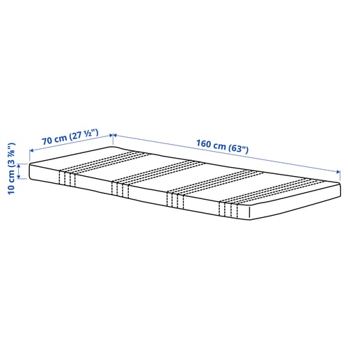 UNDERLIG Colchón espuma cama jóvenes, blanco, 27 1/2x63 "