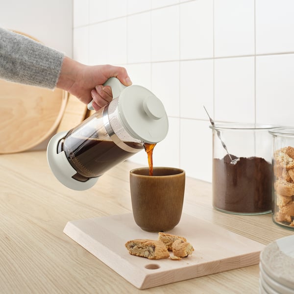 UPPHETTA Cafetera/tetera, vidrio/acero inoxidable color hueso, 34 oz
