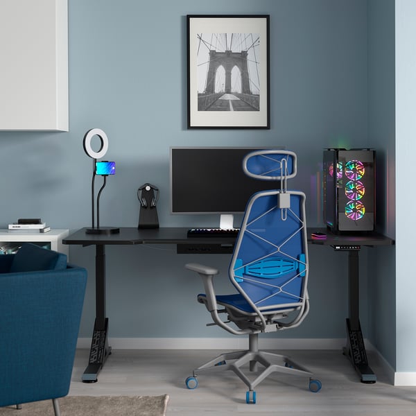 UPPSPEL / STYRSPEL Escritorio+silla gaming, negro azul/gris claro, 70 7/8x31 1/2 "