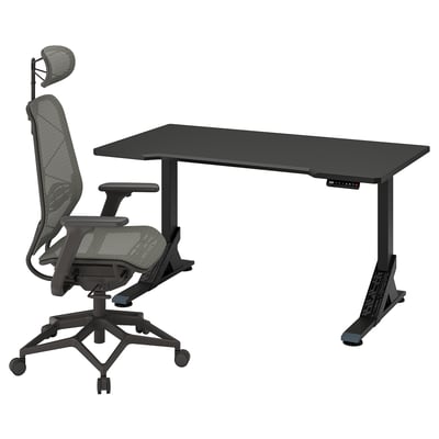 UPPSPEL / STYRSPEL Escritorio+silla gaming, negro/gris, 55 1/8x31 1/2 "