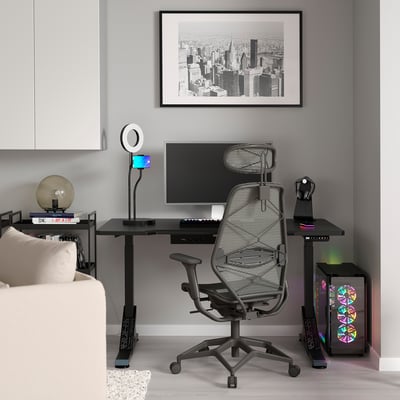 UPPSPEL / STYRSPEL Escritorio+silla gaming, negro/gris, 55 1/8x31 1/2 "