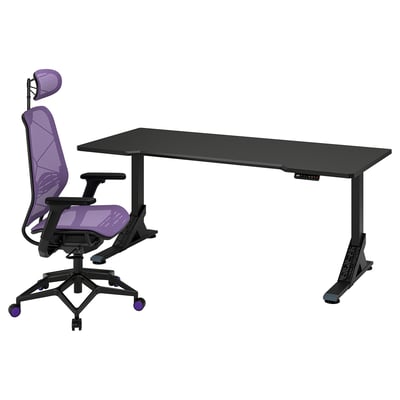 UPPSPEL / STYRSPEL Escritorio+silla gaming, negro/morado, 70 7/8x31 1/2 "