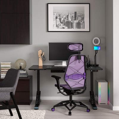 UPPSPEL / STYRSPEL Escritorio+silla gaming, negro/morado, 55 1/8x31 1/2 "