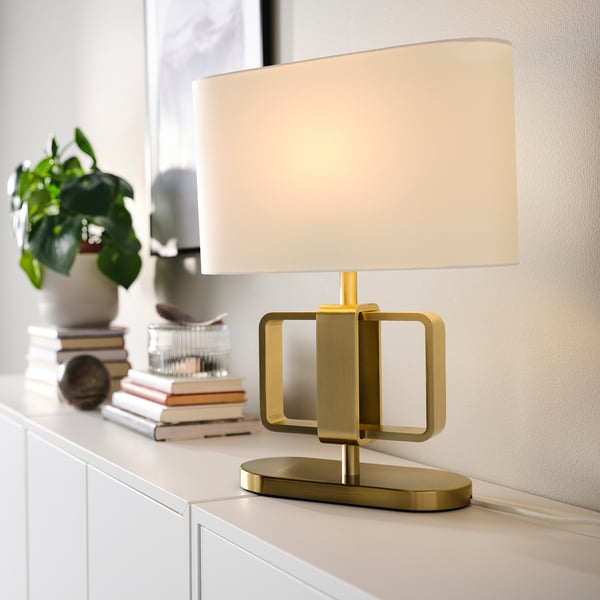 UPPVIND Lámpara de mesa, enchapado en latón/blanco, 19 "