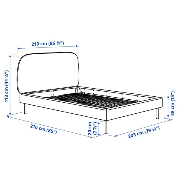 VADHEIM Base de cama tapizada, Gunnared verde claro, Tamaño King
