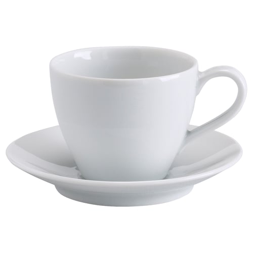 VÄRDERA Taza+plato para café, blanco, 7 oz