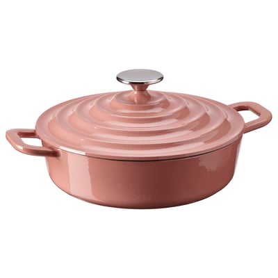 VARDAGEN Olla con tapa, hierro fundido esmaltado rosado claro, 2.6 qt