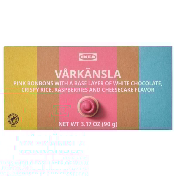 VÅRKÄNSLA Caja+pralinés de chocolate, pralinés de chocolate blanco sabor tarta de queso+frambuesas, 3 oz