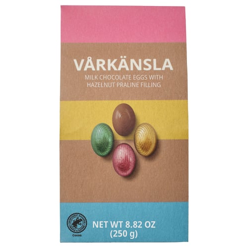 VÅRKÄNSLA Huevos de chocolate con leche, con relleno de avellanas/certificado Rainforest Alliance, 9 oz