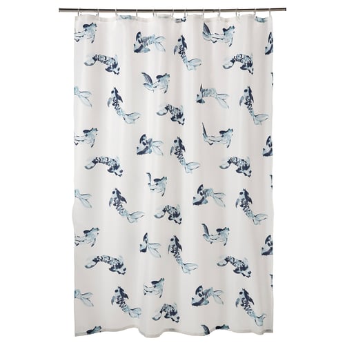 VATTENSJÖN Cortina de baño, blanco azul/pez, 71x71 "