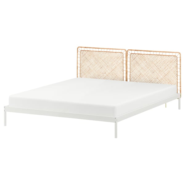 VEVELSTAD Armazón de cama+2 cabeceras, blanco/Tolkning ratán, Tamaño King